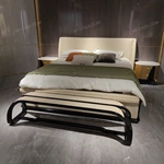 Warm Beige Quilted Leather Bed Bench with Black High-Gloss Curved Frame